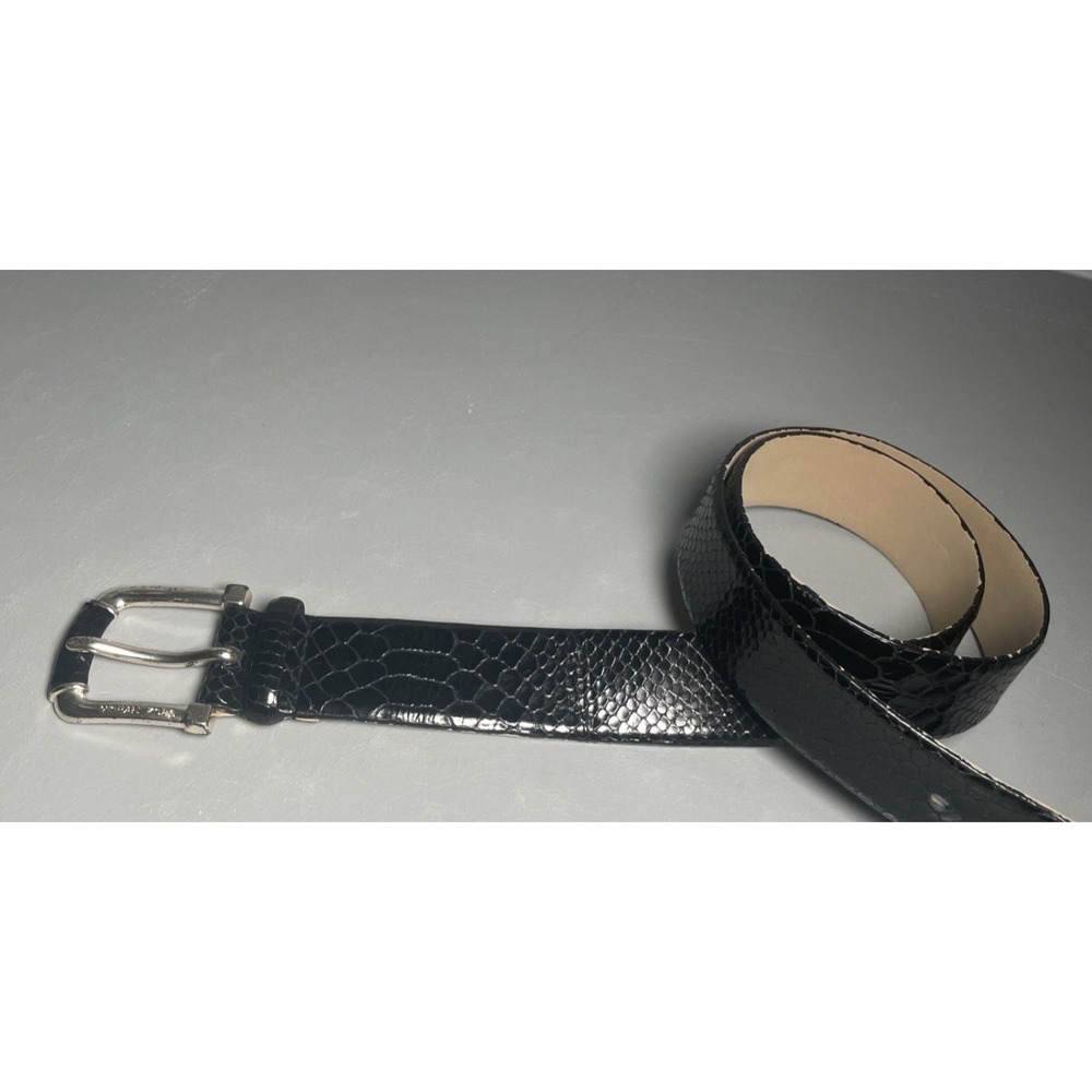 Michael Kors Black Snakeskin Embossed Leather Belt Large